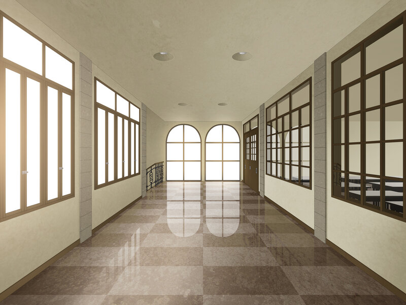 Long Hallway with Windows — Beige