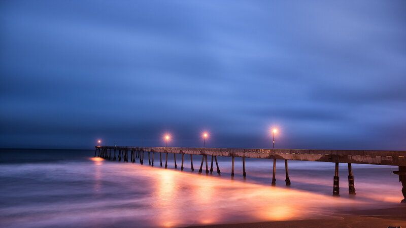 Long Pier at Dusk — Blue, Serene, Night