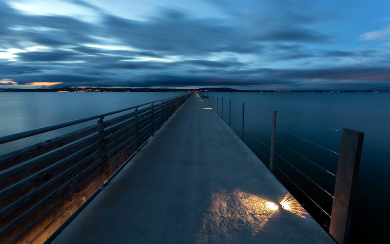 Long Pier at Dusk — Blue, Serene