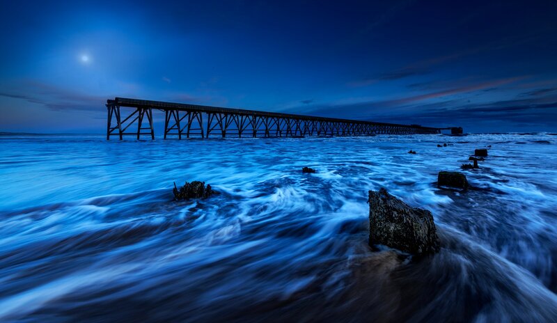 Long Pier at Night — Blue