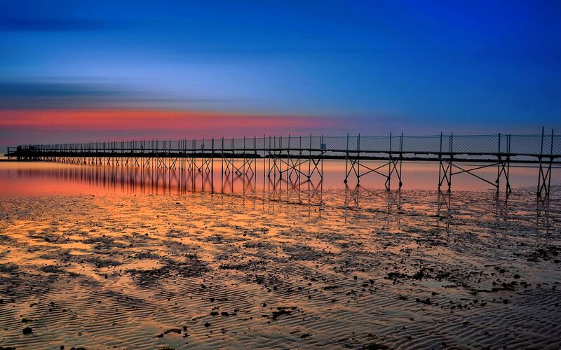 Long Pier at Sunset — Blue