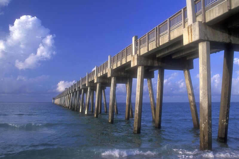 Long Pier over Ocean — Blue, Serene