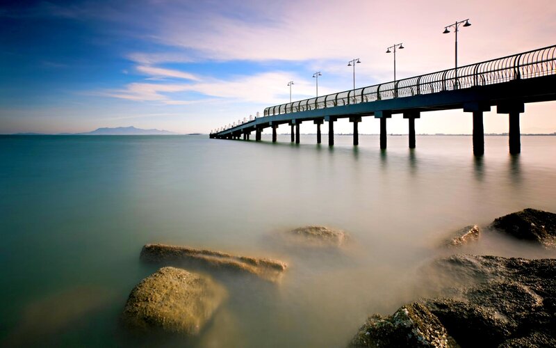 Long Pier over Water — Blue