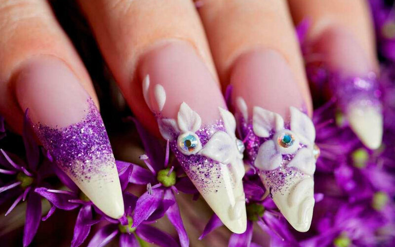 Long Purple Glitter Nails
