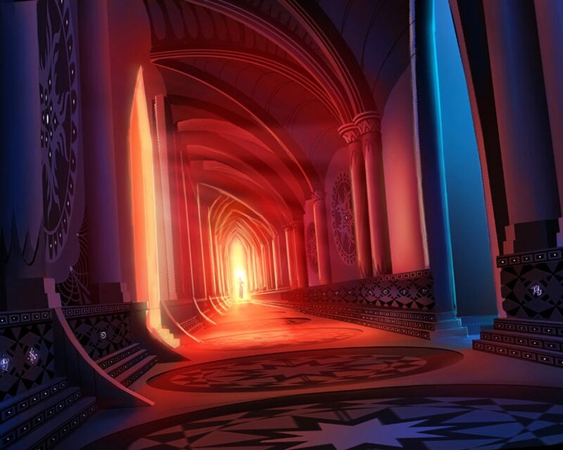 long red-lit corridor