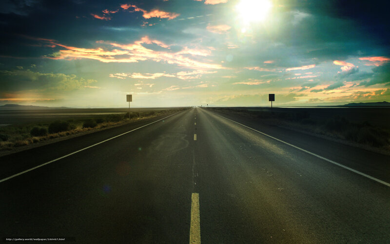 Long road at sunset