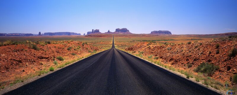 Long Road in Desert — Blue, Serene, Afternoon