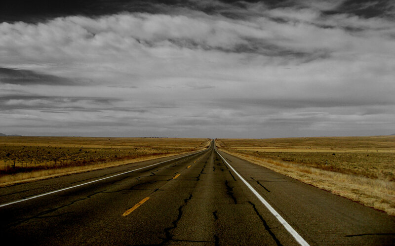 Long Road in Desert — Gray, Dramatic