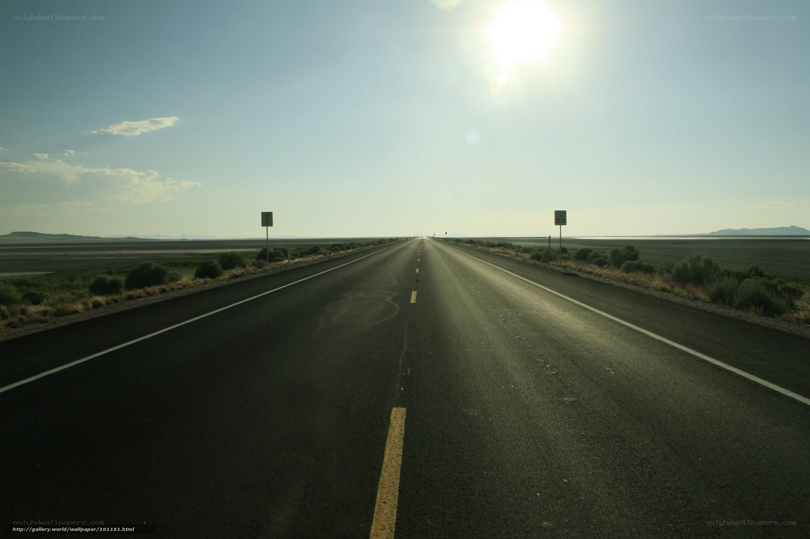 Long road in desert landscape