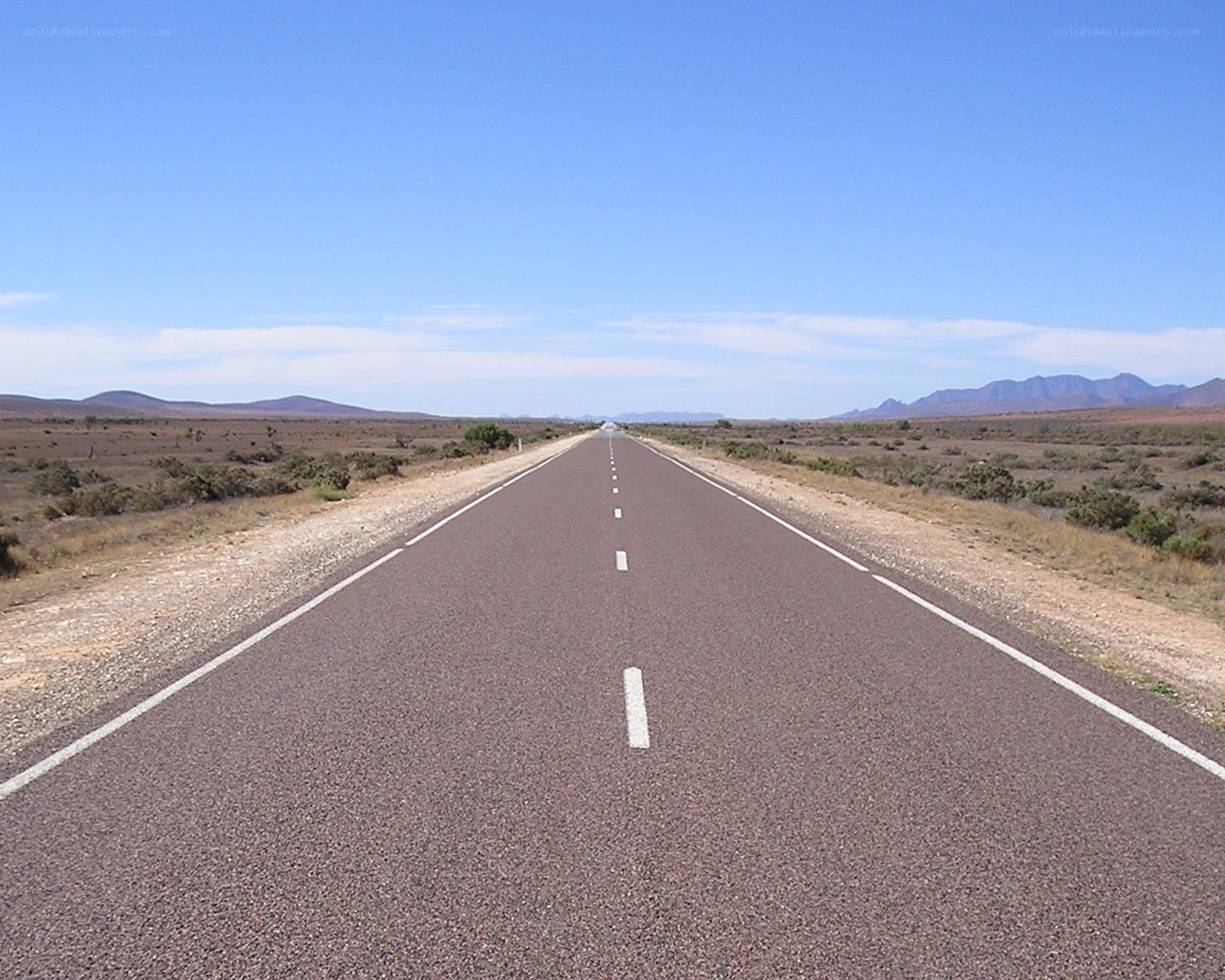 Long road in desert landscape