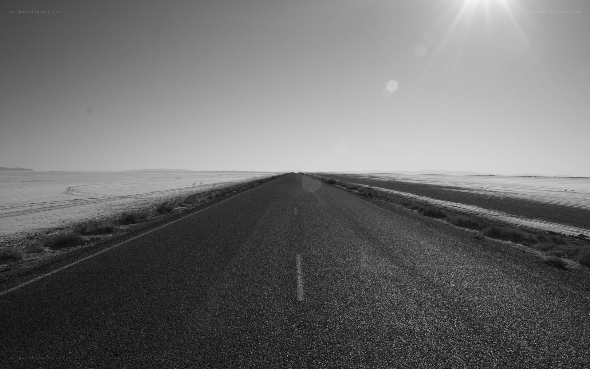 Long road in desert landscape