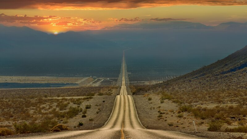 Long Road in Desert — Orange, Serene