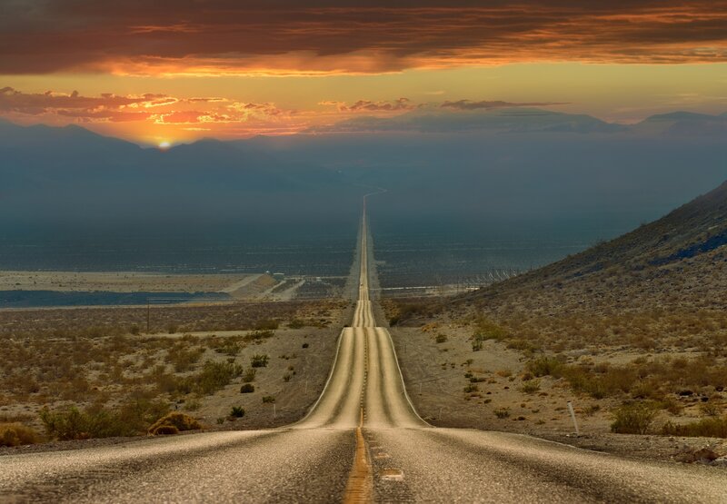 Long Road in Desert — Orange