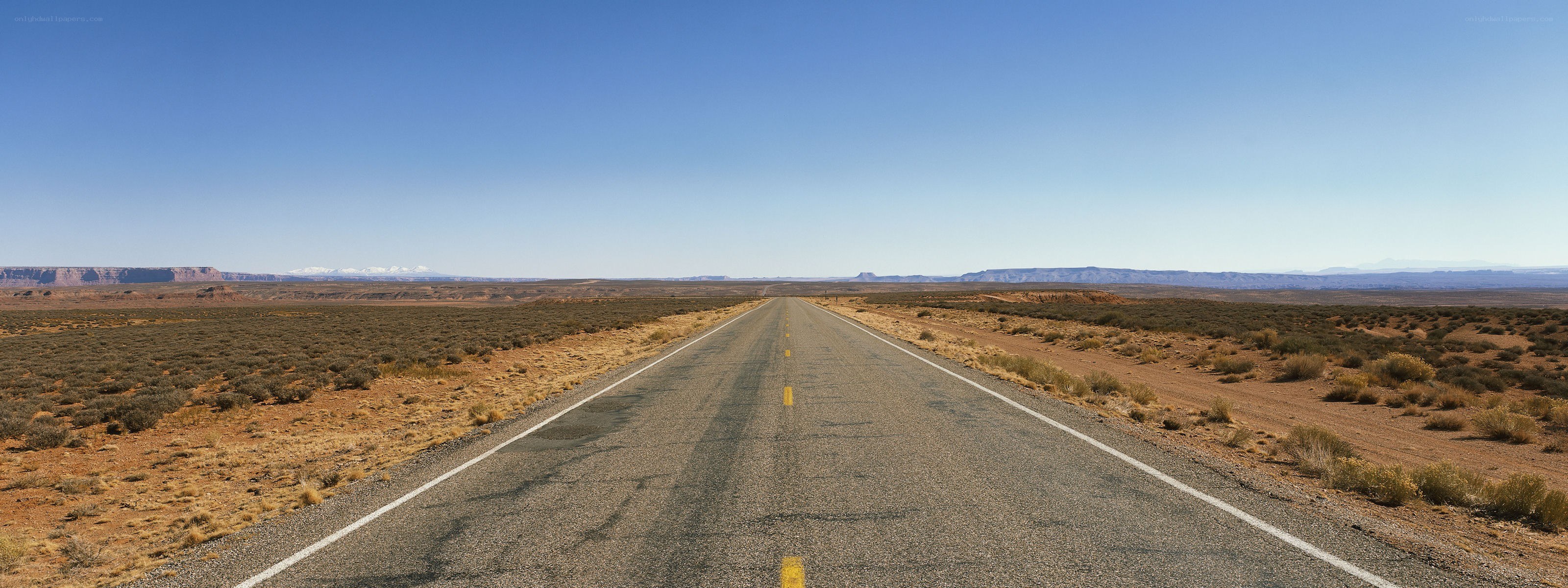 Long road through desert landscape