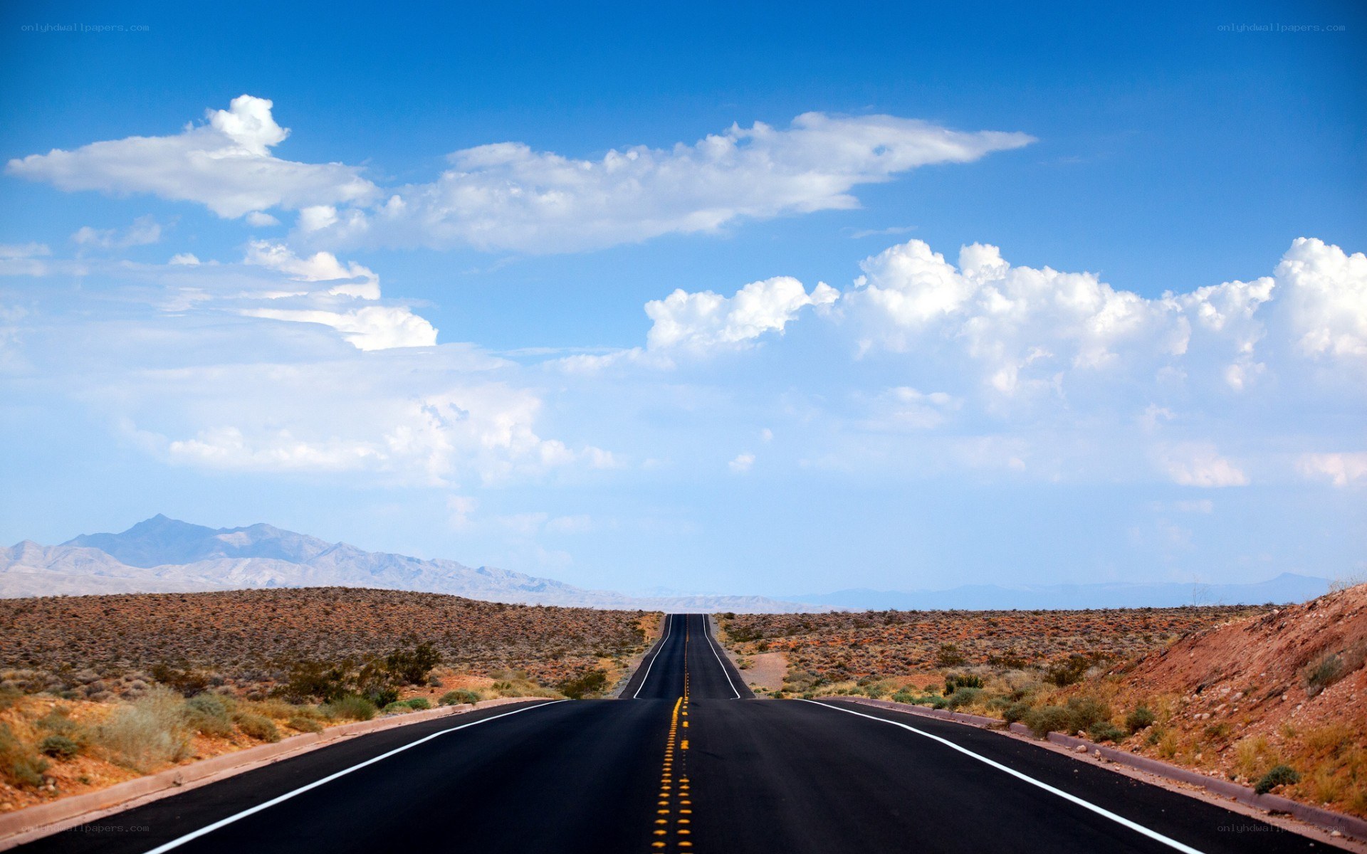 Long road through desert landscape