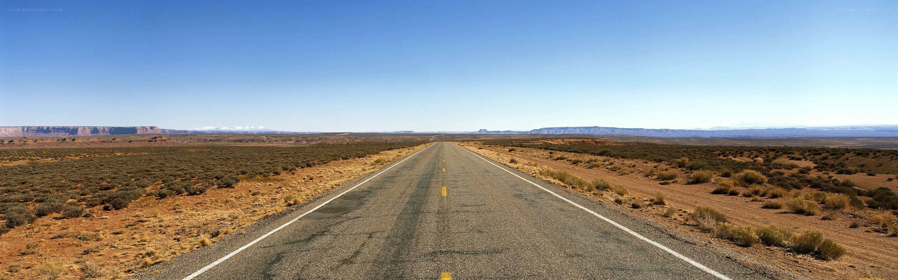 Long road through desert landscape