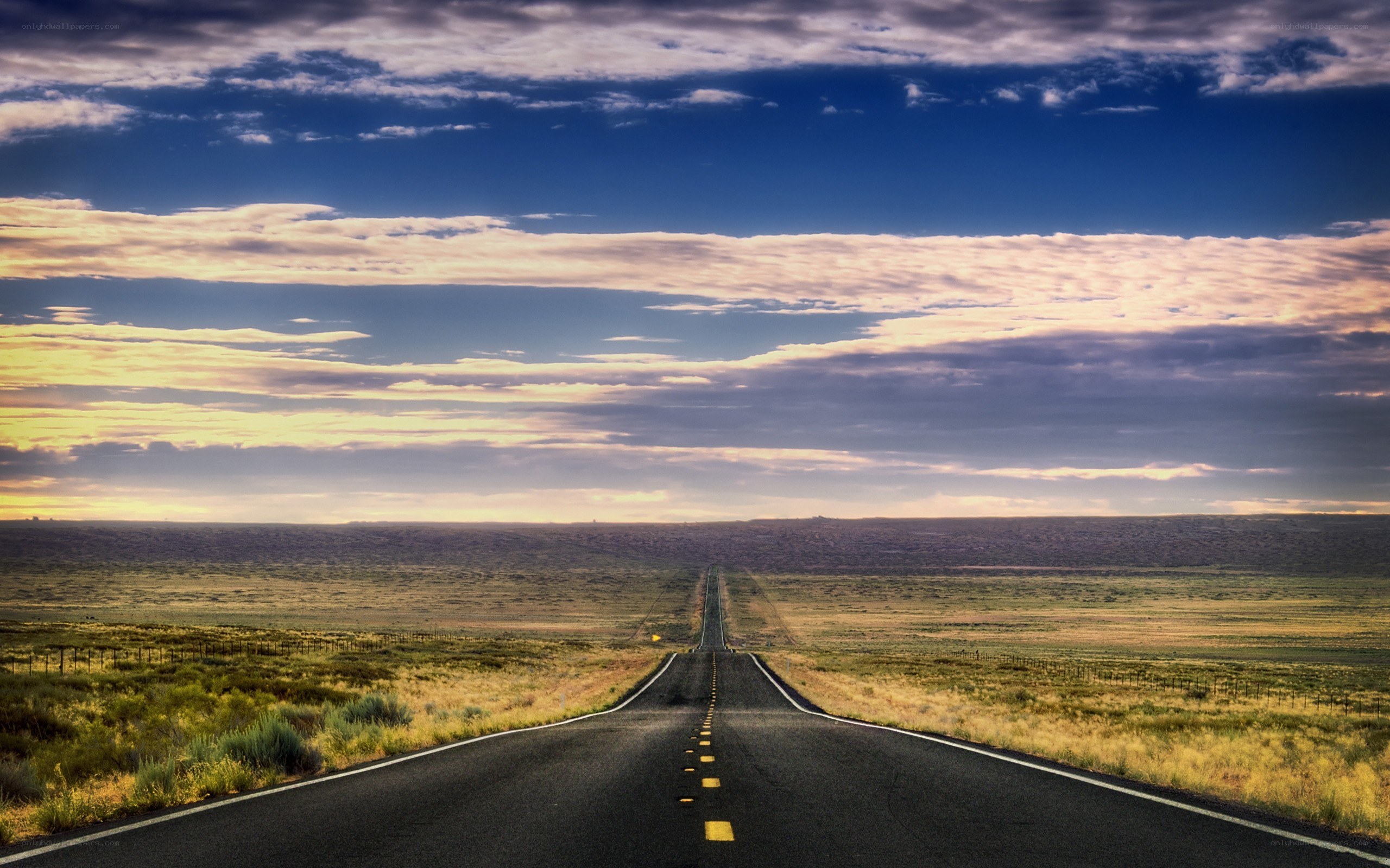 Long road through desert landscape