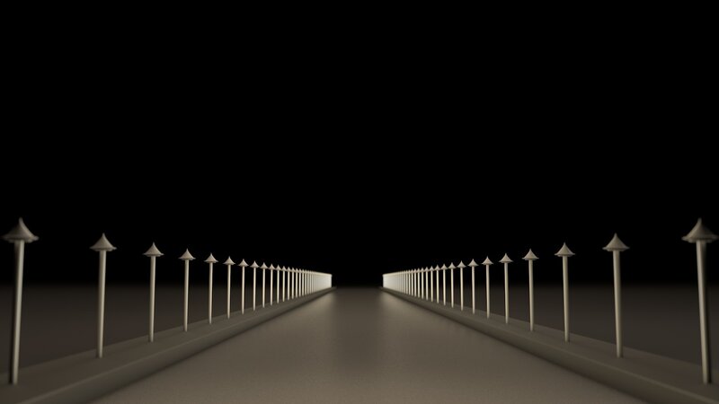long road with glowing posts