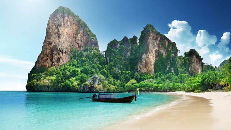 Long-tail Boat at Beach — Blue, Serene, Afternoon