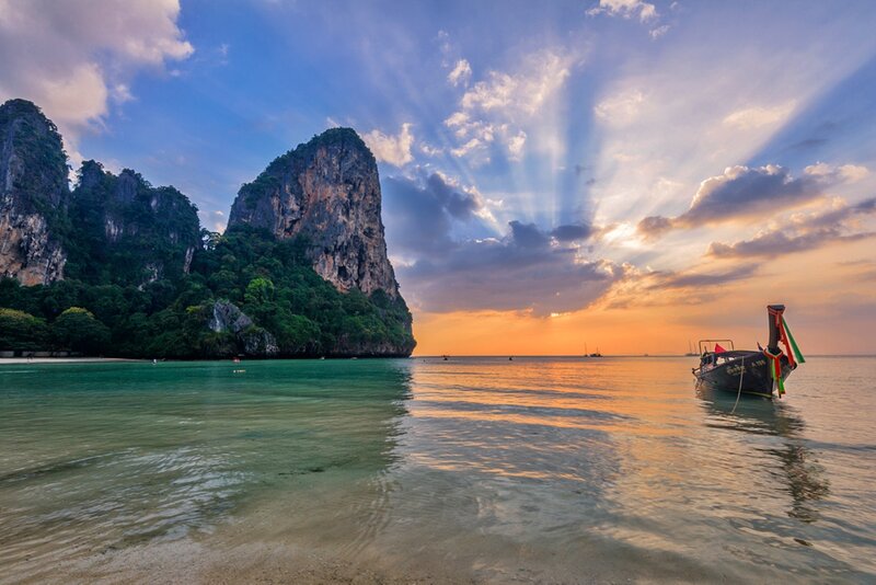 Long-tail Boat at Sunset — Blue