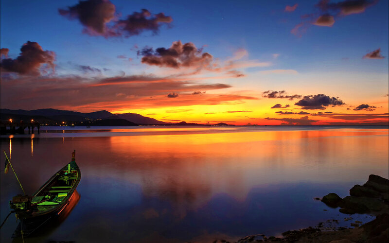 Long-tail Boat at Sunset — Orange