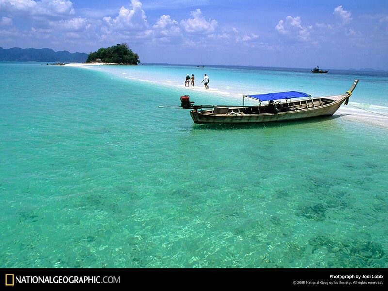Long-tail Boat on Beach — Blue, Serene, Afternoon, Photograph, People
