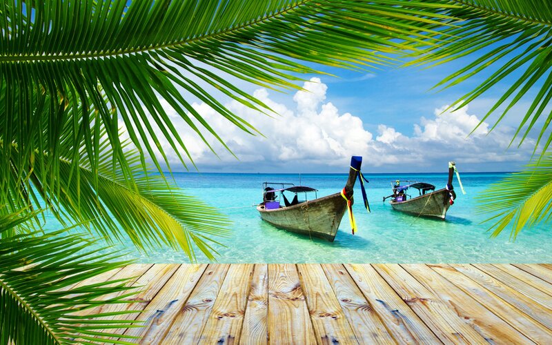 Long-tail Boats in Turquoise Water — Green