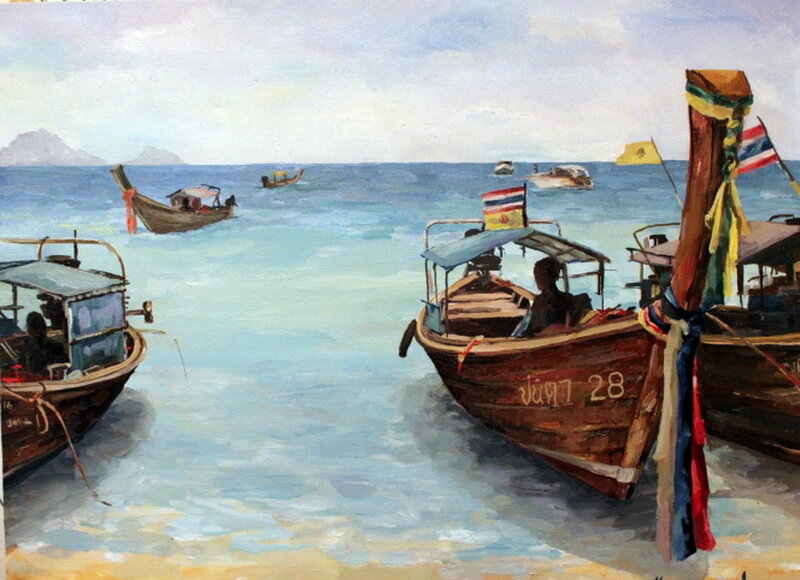 Long-tail Boats in Water