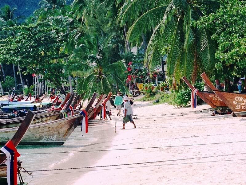 Long-tail Boats on Beach — Green