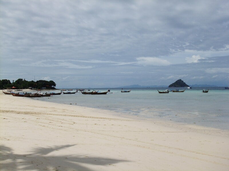 Long-tail Boats on Beach — White