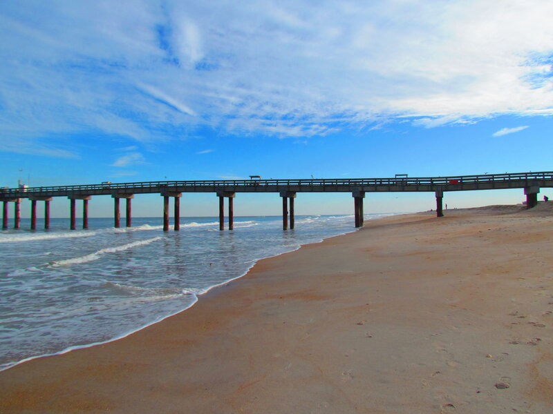Long Wooden Pier — Blue, Serene
