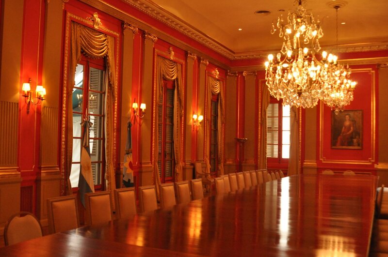 Long Wooden Table in Hall — Red