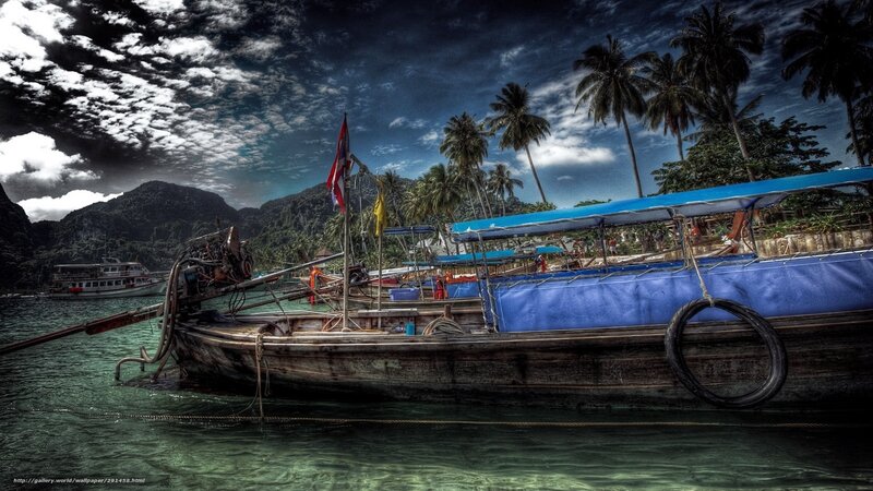 Longtail Boat at Dock — Blue