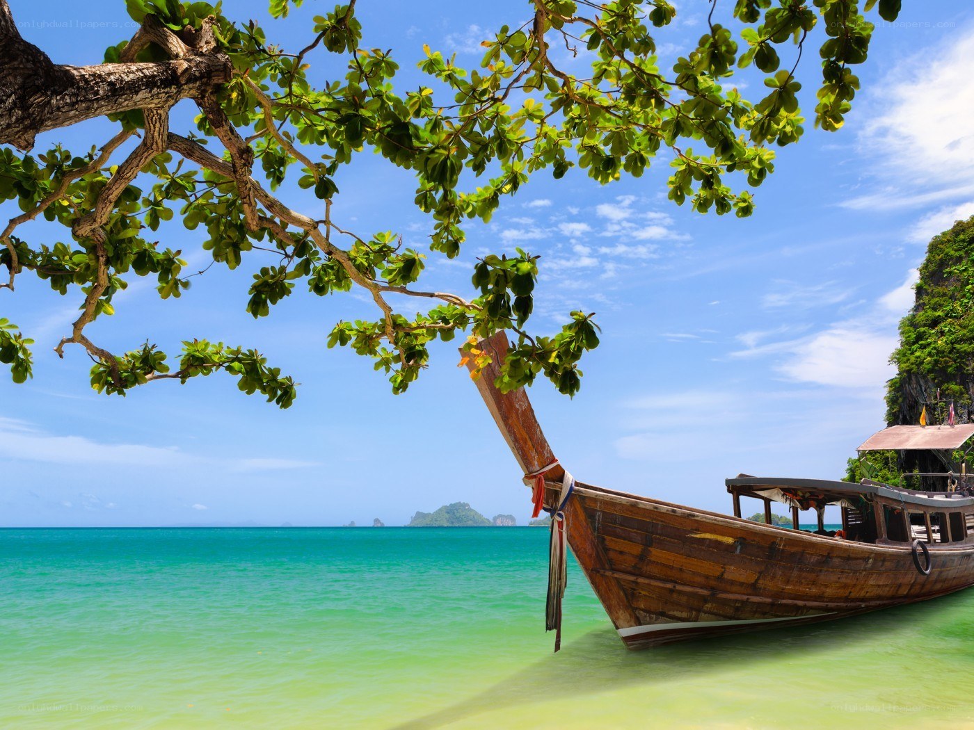 Longtail boat at tropical beach