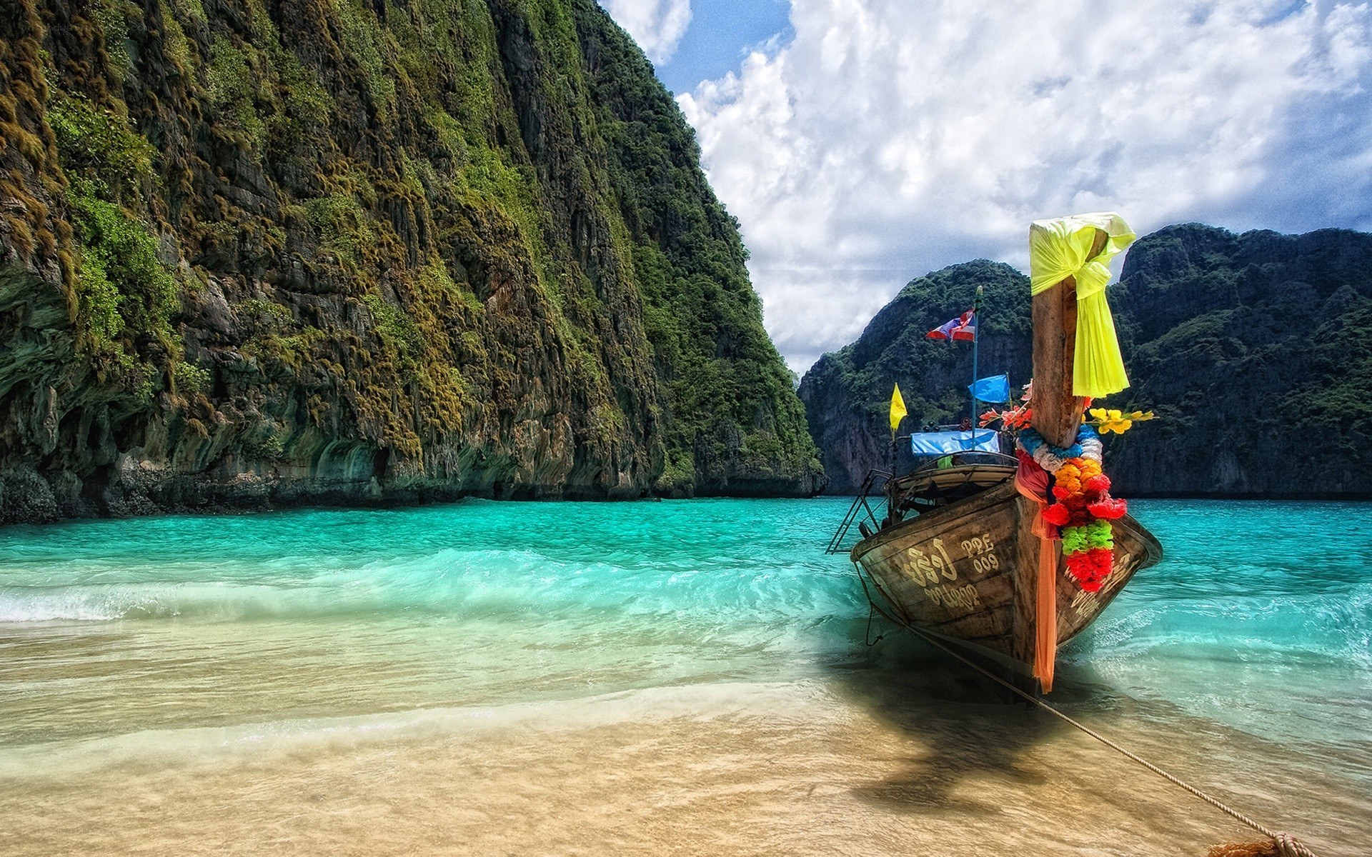 Longtail boat at tropical beach