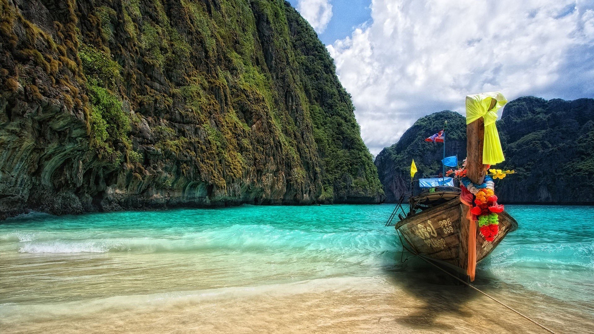 Longtail boat at tropical beach