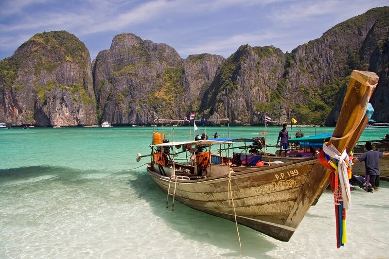 Longtail Boat in Bay — Blue, Serene, Afternoon, Photograph, Boats