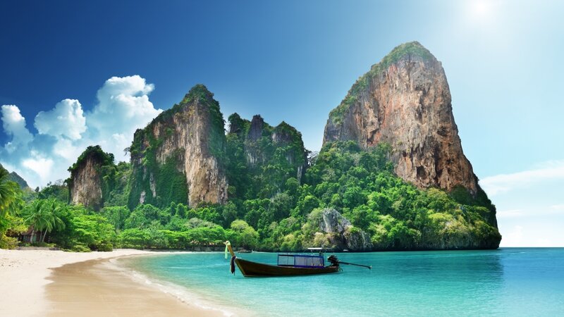 Longtail Boat on Beach — Blue, Serene, Afternoon