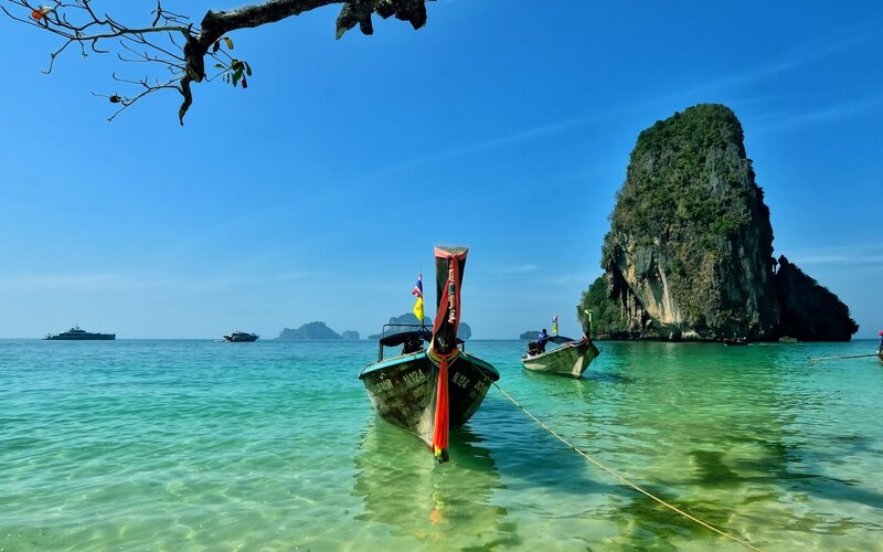 Longtail Boats at Beach — Blue, Serene, Afternoon