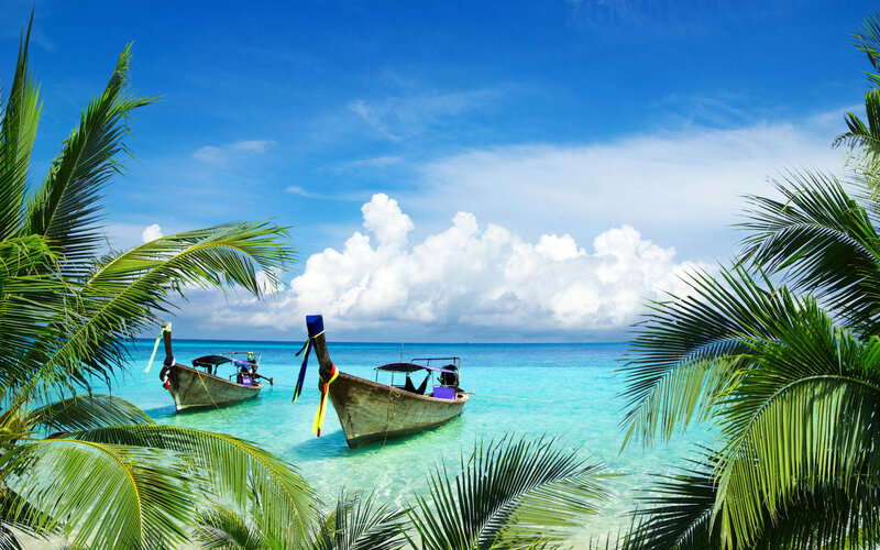Longtail Boats at Beach — Blue