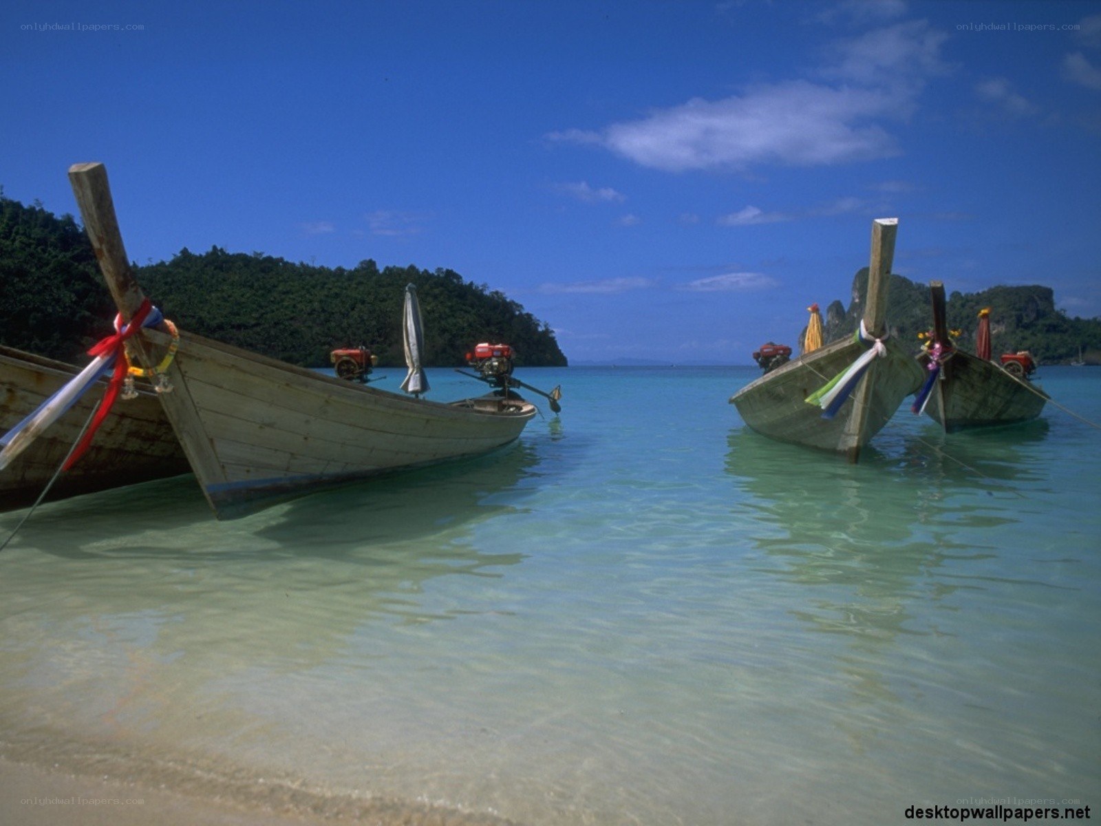 Longtail boats at tropical beach