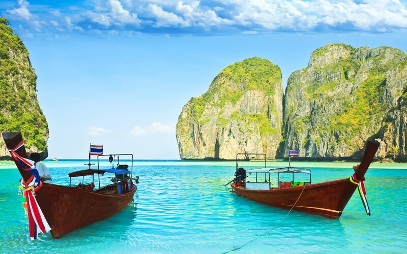 Longtail Boats in Bay — Blue, Serene, Afternoon, Photograph