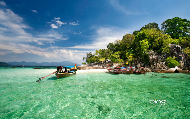 Longtail Boats on Beach — Blue, Serene, Afternoon, Photograph, Island