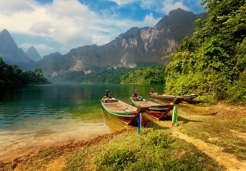 Longtail Boats on Riverbank