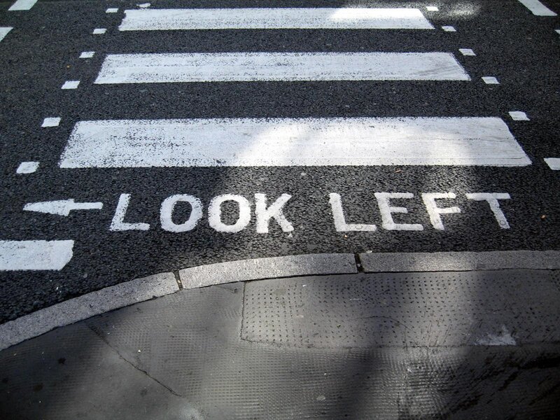Look Left road marking