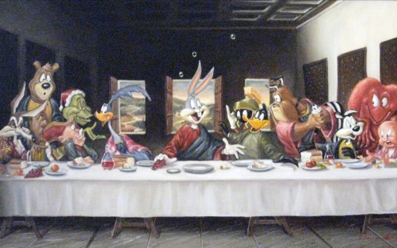 Looney Tunes Characters at Table — White