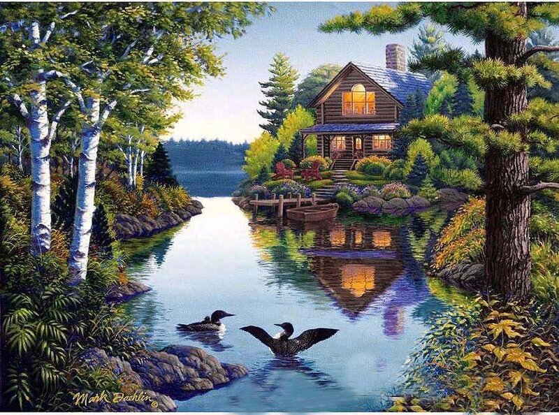 Loons on a Lake — Blue, Serene, Afternoon