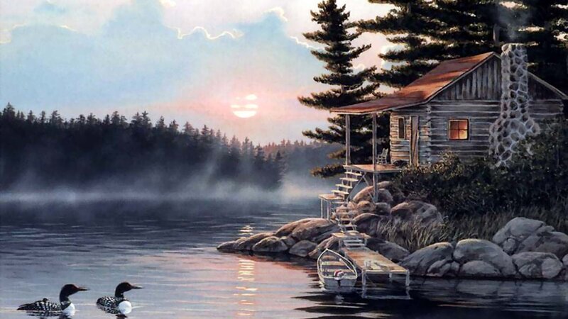 Loons on a Lake — Blue, Serene