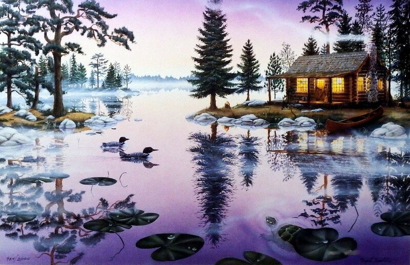 Loons on a Lake — Purple
