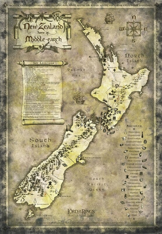 Lord of the Rings New Zealand map
